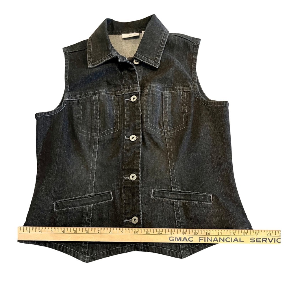 Chicos Platinum Denim Vest Women's Black Sleeveless Jean Collared Size 1 Chico's - Picture 5 of 7